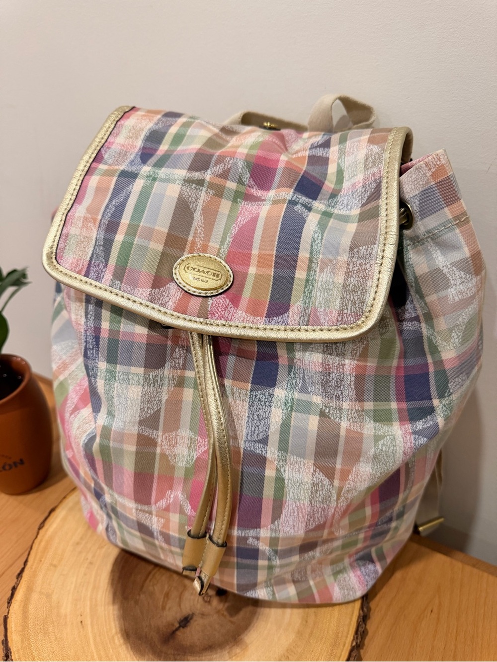💖COACH F77342 Daisy Madras Multicolor Plaid Backpack | Vintage Y2K
